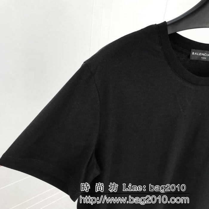 BALENCIAGA巴黎世家  19早春新款 刺繡彩旗 純棉男款黑色短袖 ydi1765